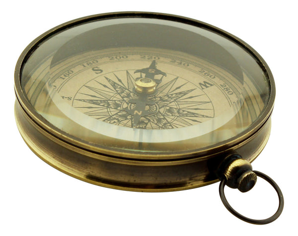 Kompass, Messing antik, mit geschliffenem Glas, Ø: 7,5cm, H: 1,5cm